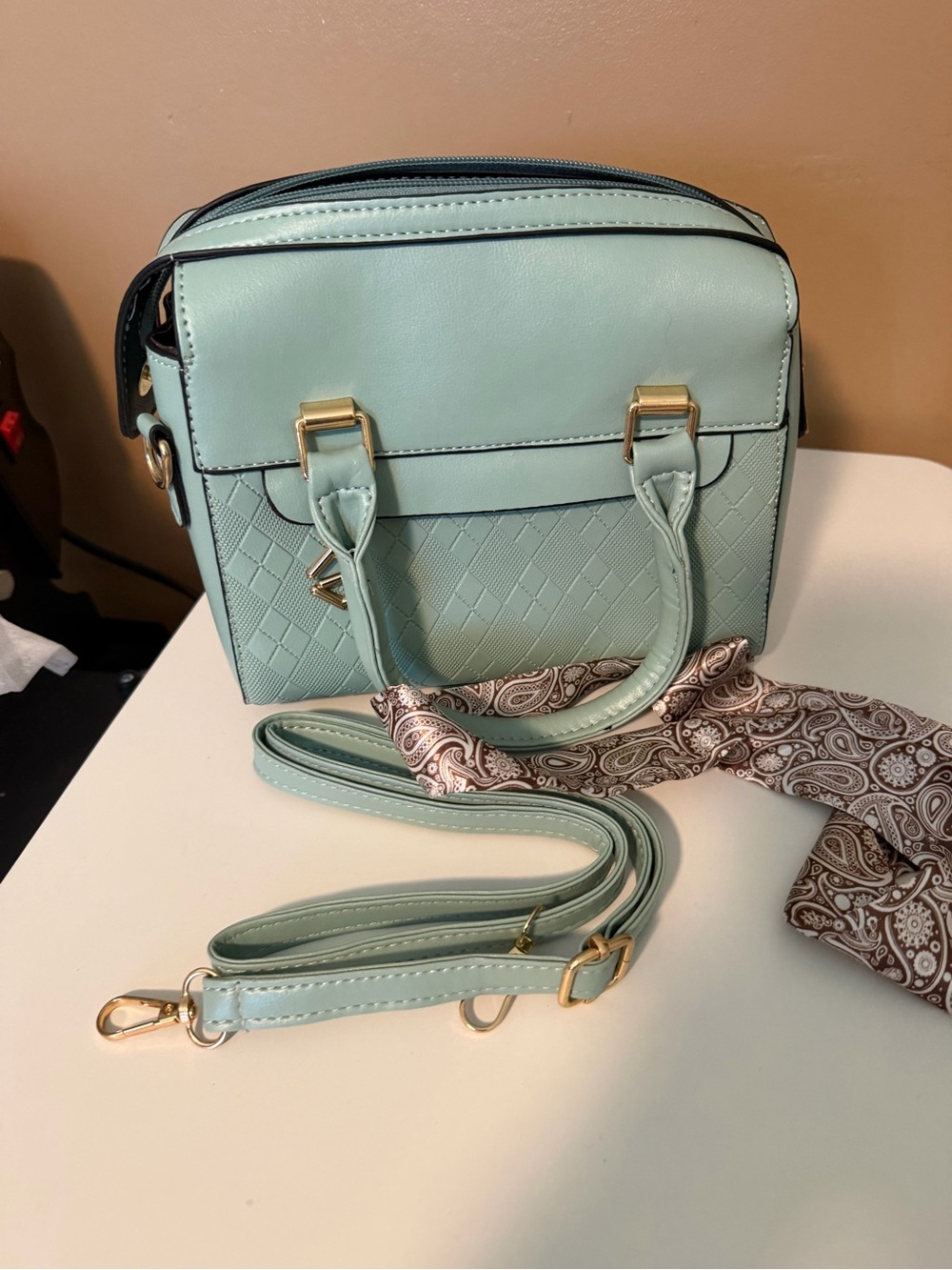 Mint Green Structured Crossbody Satchel
